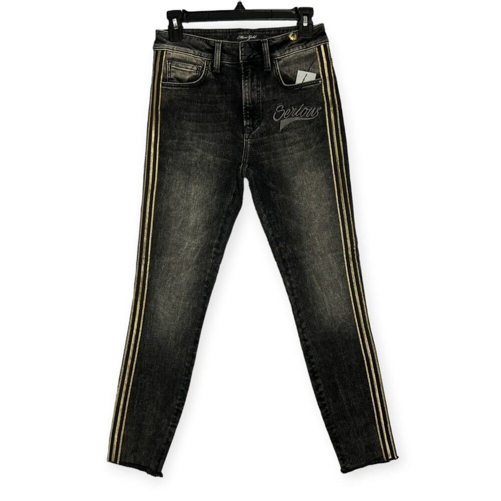 NEW MAVI GOLD Tess High Rise Skinny Crop Jeans SIZE 27 Black Striped SERIOUS